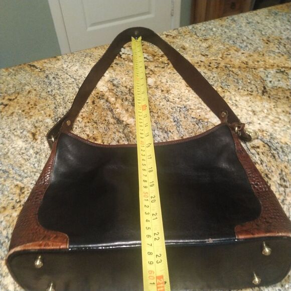 Vintage Brahmin Purse Pecan Croc Black Leather Combo Shoulder Handbag - Picture 14 of 16